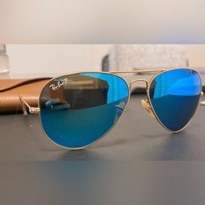 Ray Ban Polarized Large Aviator Sunglasses, Blue Mirrored Lenses